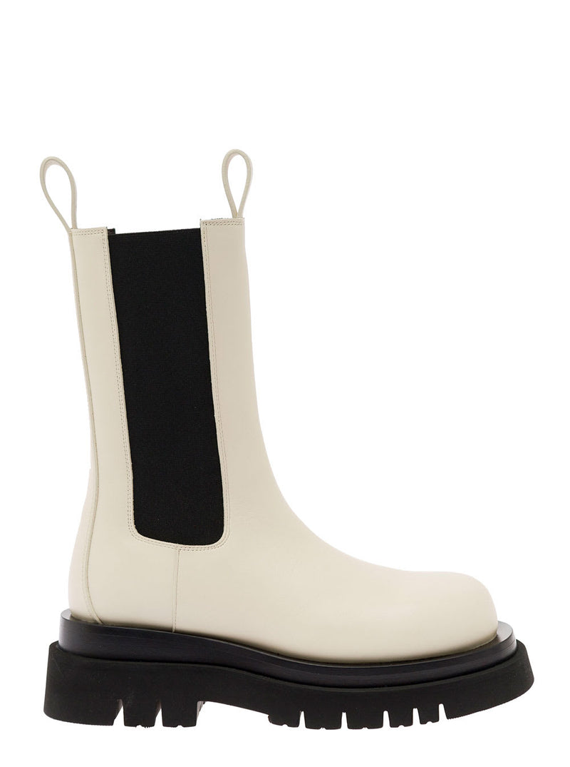 Bottega Veneta bv Lug White Boots With Contrasting Multi-layered Sole In Leather Woman - Women