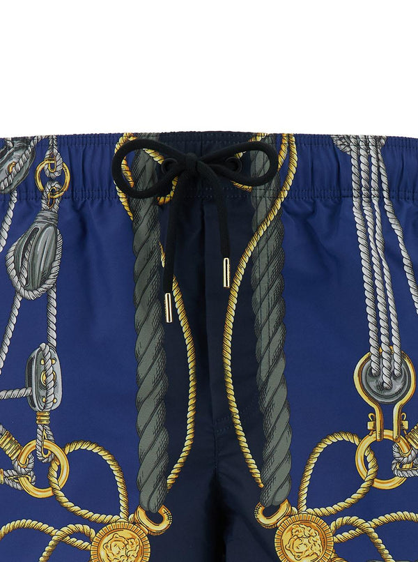 Versace nautical Blue Smiwsuit Trunks With Barocco Motif In Tech Fabric Man - Men - Piano Luigi
