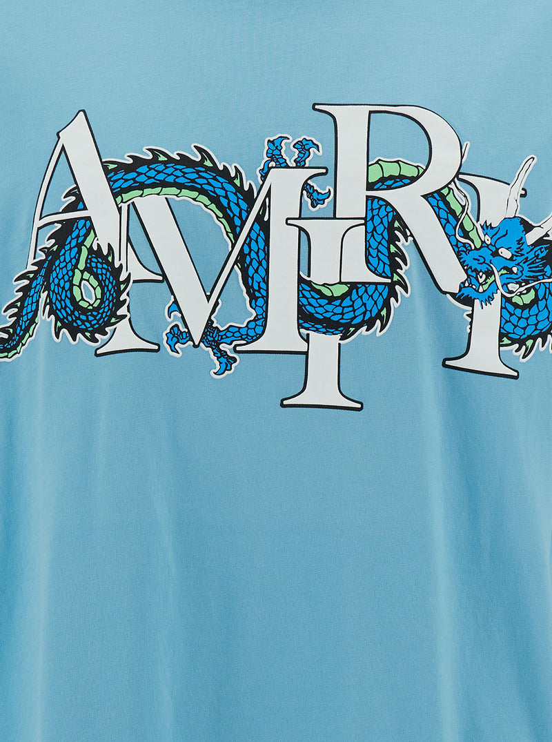 AMIRI Light Blue T-shirt With Dragon Logo Print In Cotton Man - Men