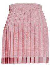 Versace Pink Pleated Mini Skirt With Barocco Motif In Silk Woman - Women