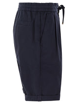 Brunello Cucinelli Bermuda Shorts In Garment-dyed Cotton Gabardine With Drawstring And Double Darts - Men