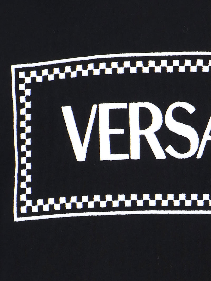 Versace Black Hoodie With Contrasting Logo Lettering Print In Cotton Man - Men