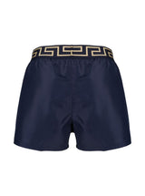 Versace Blue Swim Trunks With Greca And Medusa Head Print On Elastic Waistband In Nylon Man - Men