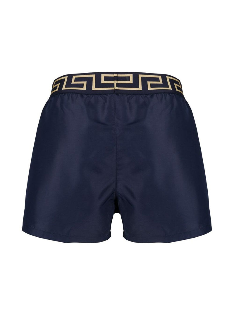 Versace Blue Swim Trunks With Greca And Medusa Head Print On Elastic Waistband In Nylon Man - Men