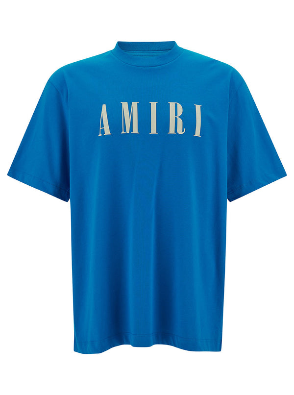 AMIRI Light Blue T-shirt With Contrasting Logo Print In Cotton Man - Men