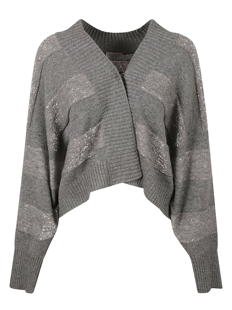 Brunello Cucinelli Long-sleeved Cardigan Sweater In Fine Wool, Cashmere And Silk With Striped Pattern - Women