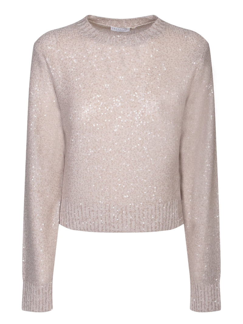 Brunello Cucinelli Sequins Beige Pullover - Women