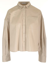 Brunello Cucinelli Beige Shirt With Jewel On The Collar - Women