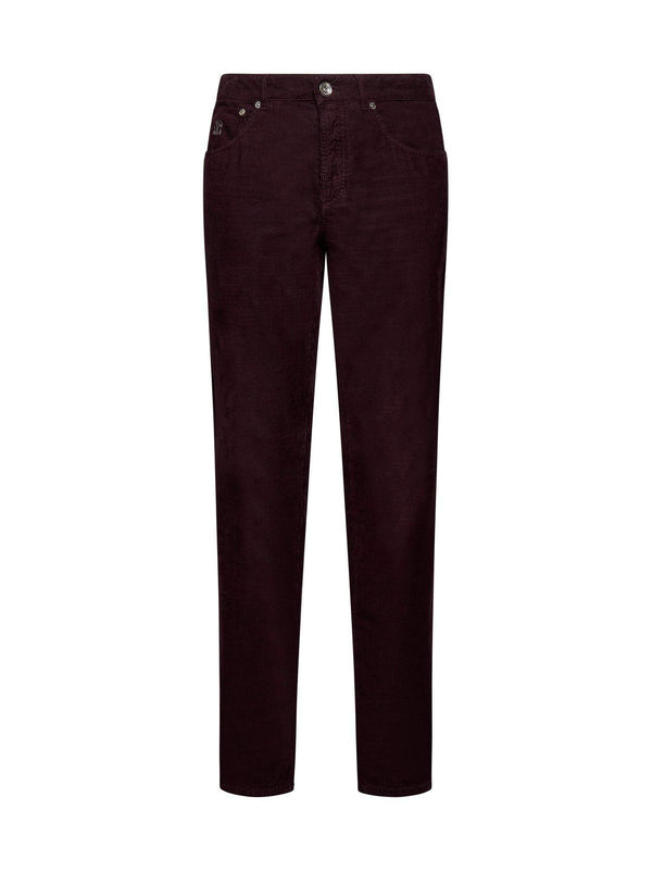 Brunello Cucinelli Logo Embroidered Cropped Corduroy Pants - Men