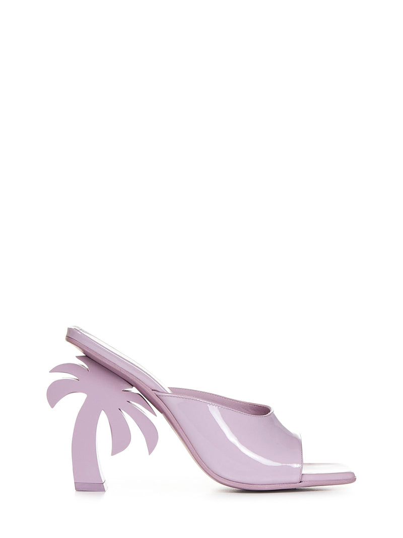 Palm Angels palm Tree Purple Mules With Palm Tree-shaped Heel In Leather Woman - Women