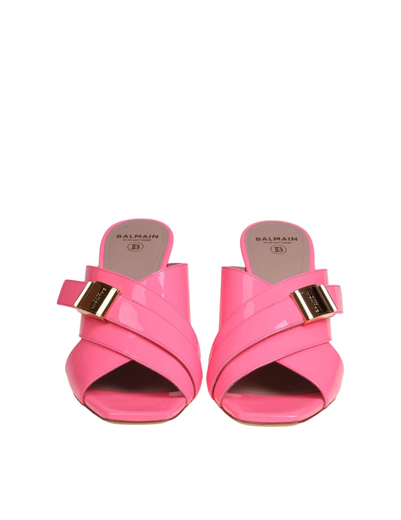 Balmain Uma Mule In Bubblegum Color Painted Leather - Women