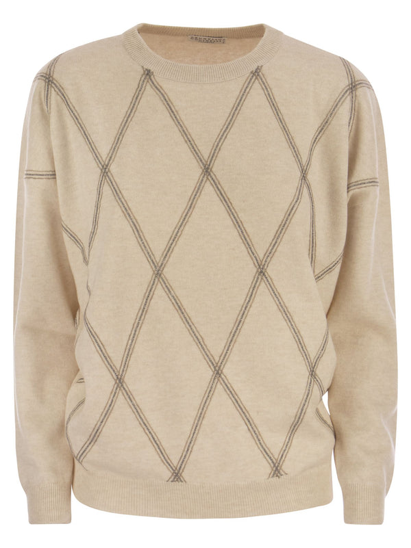 Brunello Cucinelli Crew-neck Sweater In Virgin Wool, Cashmere And Silk - Women