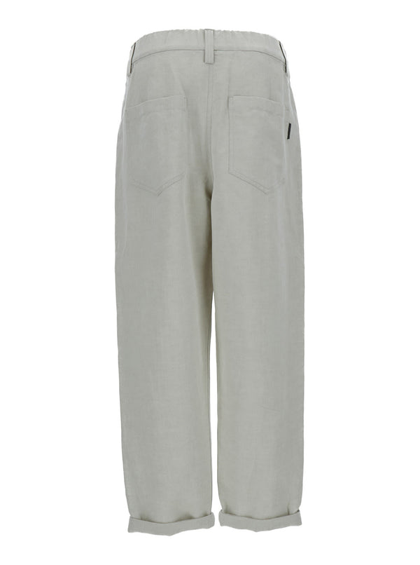 Brunello Cucinelli Grey Pleated Trousers In Linen Blend Woman - Women