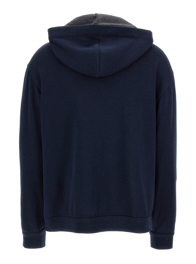 Brunello Cucinelli Blue Hooded Sweatshirt In Cotton Blend Woman - Women