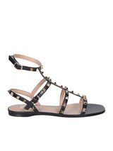 Valentino Rockstud Flat Black Sandals - Women