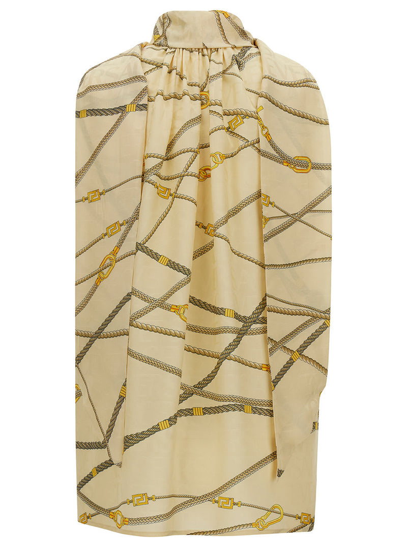 Versace Light Yellow Blouse With Scarf-tie And Nautical Print In Silk Blend Woman - Women