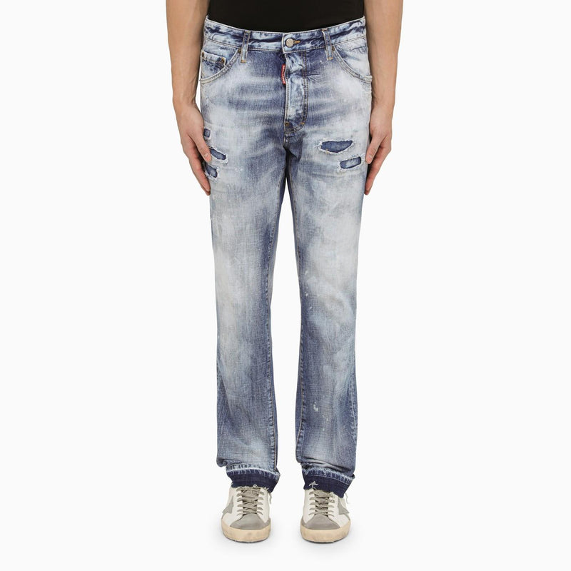 Dsquared2 Navy Blue Washed Jeans With Denim Wear - Men