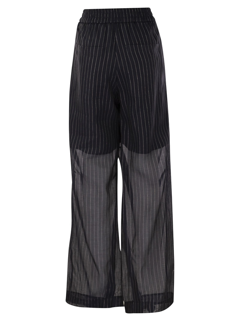 Brunello Cucinelli Sparkling Stripe Cotton Gauze Loose Trousers - Women