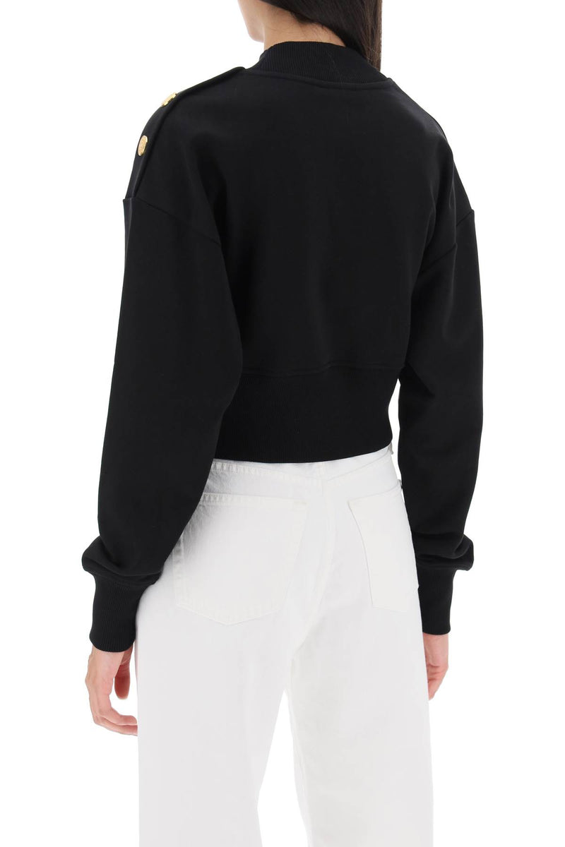 Balmain Cropped Sweatshirt With Logo Print And Buttons - Women