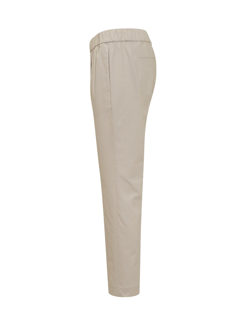 Brunello Cucinelli Stretch Cotton Trousers With Elastic Waistband And Small Pleats On The Front - Women