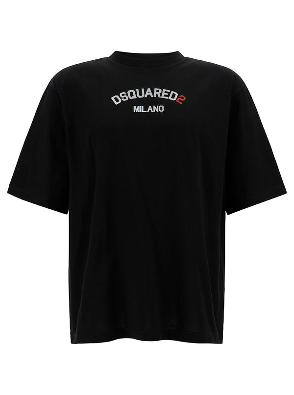 Dsquared2 Black Relaxed T-shirt With Logo Lettering Embroidery In Cotton Man - Men