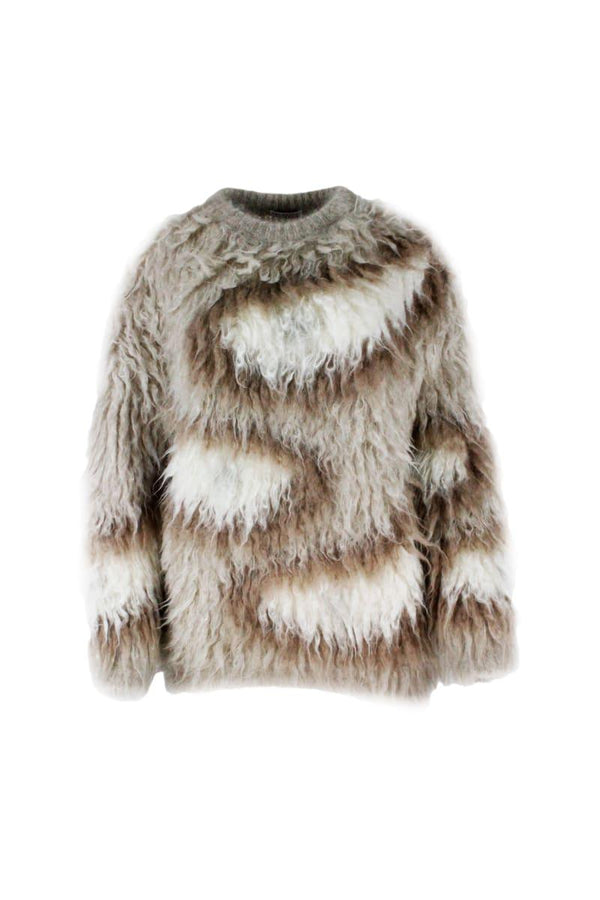 Brunello Cucinelli Mohair Intarsia Sweater With Monili On The Back Neck - Women - Piano Luigi