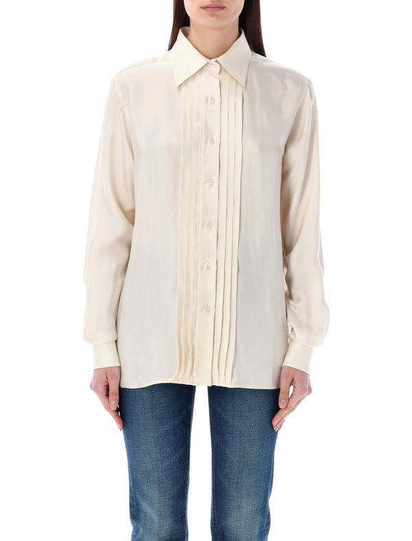 Tom Ford Fluid Viscose Silk Twill Shirt With Plisse Plastron - Women