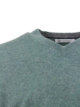 Brunello Cucinelli Long-sleeved V-neck Sweater In Fine 100% Cashmere With Contrasting Piping On The Cuff - Men - Piano Luigi