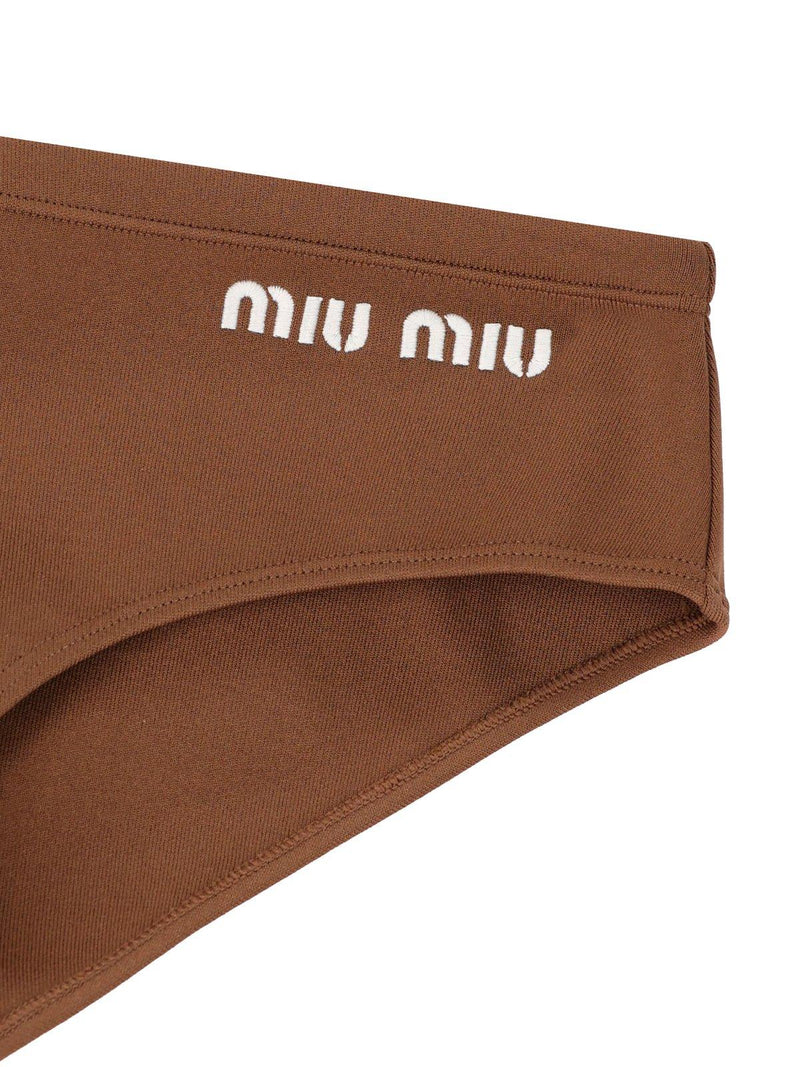 Miu Miu Logo-printed Stretched Bikini Bottoms - Women