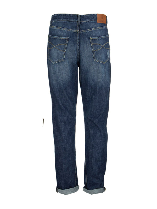Brunello Cucinelli Five-pocket Leisure Fit Trousers In Old Denim With Rips - Men
