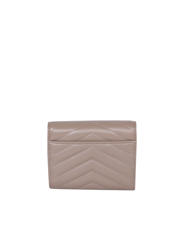 Saint Laurent Cassandre Beige Tri-fold Wallet - Women