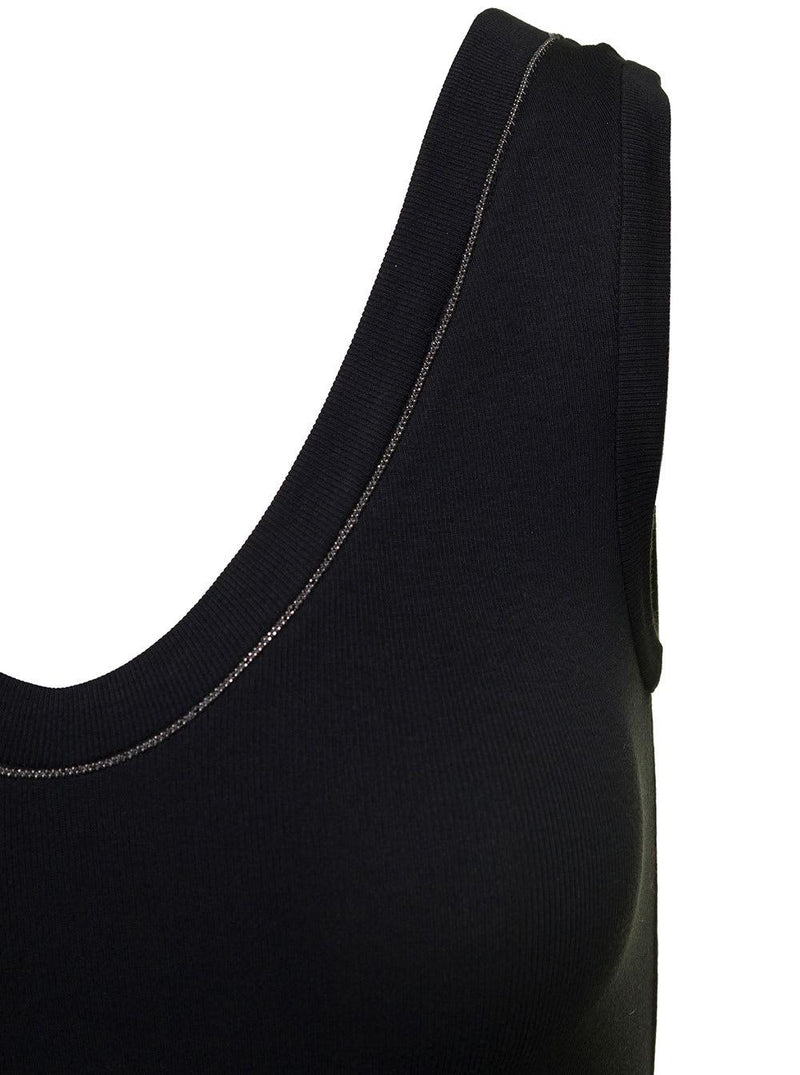 Brunello Cucinelli Black Cotton Tank Top With Monile Insert - Women - Piano Luigi