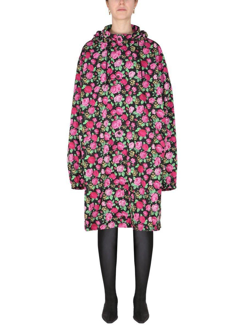 Balenciaga Floral Pattern Hooded Coat - Women - Piano Luigi