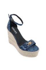 Versace Denim Barocco Wedge Sandals - Women