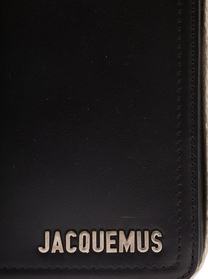 Jacquemus la Cuerda Vertical Black Shoulder Bag With Front Logo In Smooth Leather Man - Men