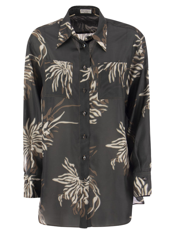 Brunello Cucinelli Silk Marine Flower Pongee Shirt With Jewellery - Women