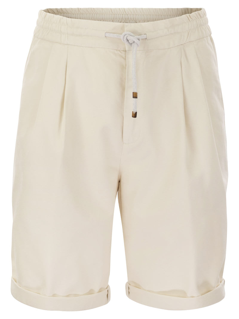 Brunello Cucinelli Bermuda Shorts In Garment-dyed Cotton Gabardine With Drawstring And Double Darts - Men