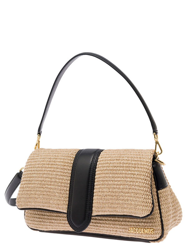 Jacquemus le Bambimou Beige Shoulder Bag With Logo Lettering Detail In Rafia And Leather Woman - Women