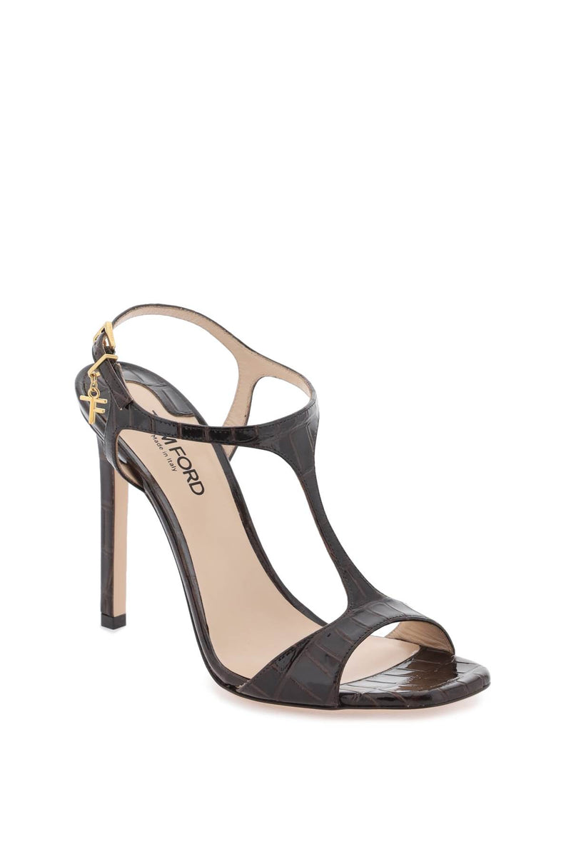 Tom Ford Angelina Sandals In Croco-embossed Glossy Leather - Women