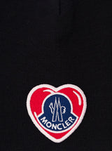 Moncler Black Beanie With Heart-shaped Logo Patch In Wool Blend Man - Men