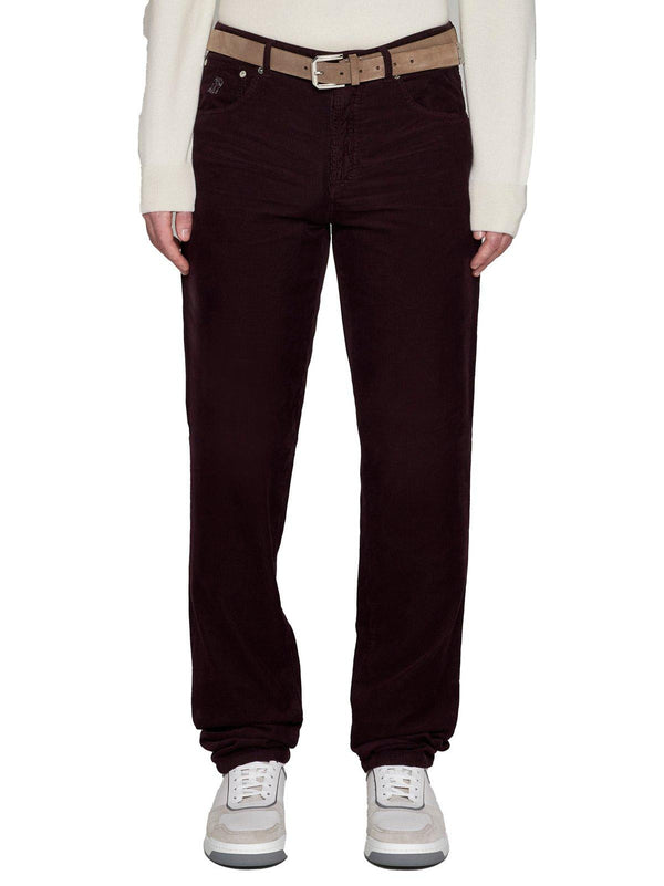 Brunello Cucinelli Logo Embroidered Cropped Corduroy Pants - Men
