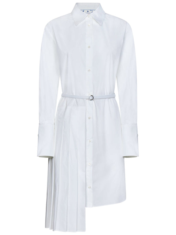 Off-White Asymmetric Pleated Long-sleeved Shirt Dress - Women
