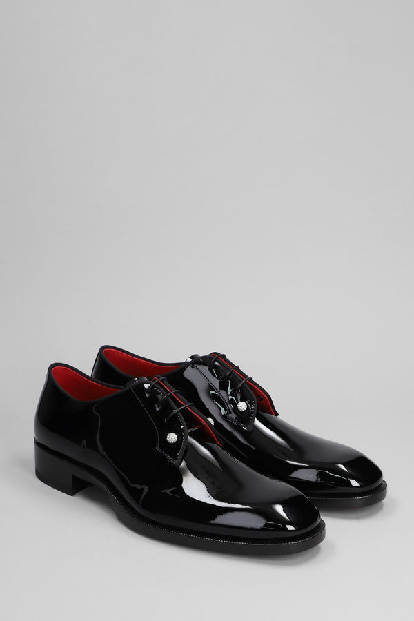 Christian Louboutin Chambeliss Night Lace Up Shoes In Black Patent Leather - Men