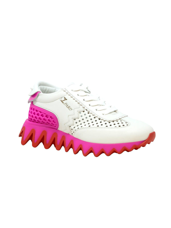 Christian Louboutin White And Pink Leather Loubishark Sneakers - Women - Piano Luigi