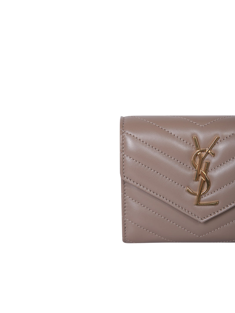 Saint Laurent Cassandre Beige Tri-fold Wallet - Women