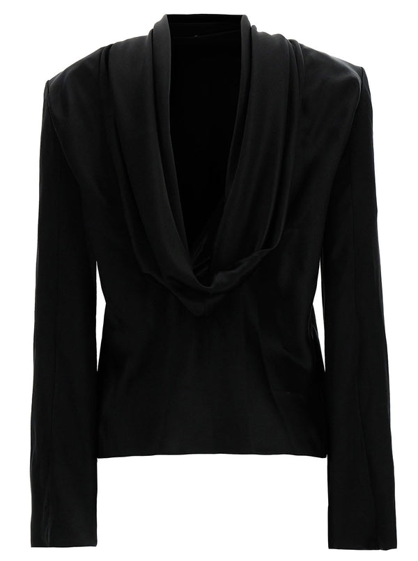 Saint Laurent Black Blouse With Cowl-back In Silk Satin Woman - Women