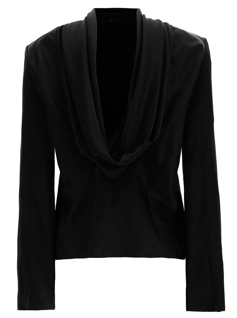 Saint Laurent Black Blouse With Cowl-back In Silk Satin Woman - Women