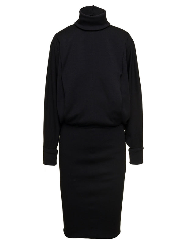 Long Black Turtleneck Dress In Cashmere Woman Saint Laurent - Women