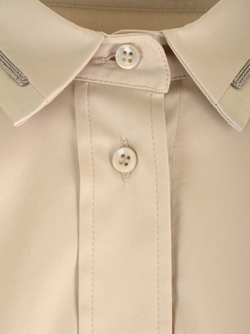 Brunello Cucinelli Beige Shirt With Jewel On The Collar - Women