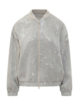 Brunello Cucinelli Linen Bomber Jacket With Paillettes - Women